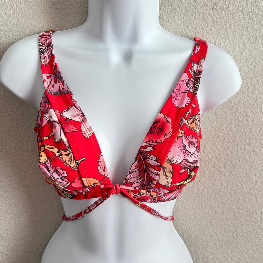 Asos Swim Red Floral Bikini Top Women's 30H Tie Around Waist Tropical Beach